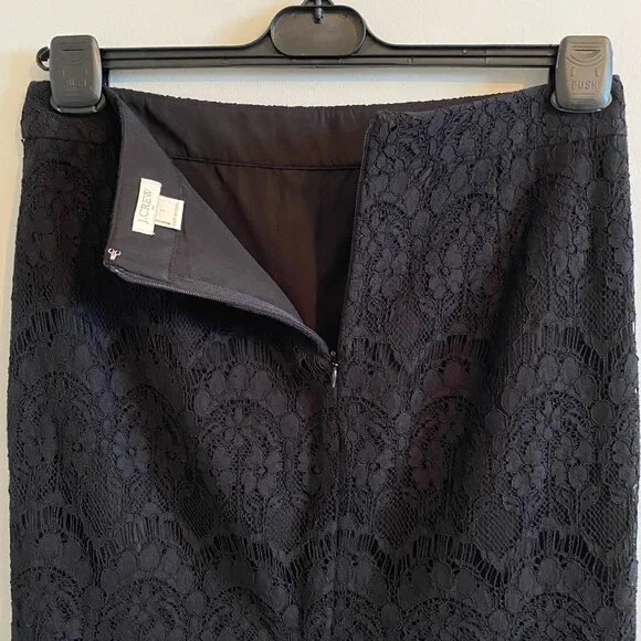 J. Crew Black Lace Floral Eyelet Above Knee Skirt Lined Preppy Holidays Cotton - Picture 8 of 10